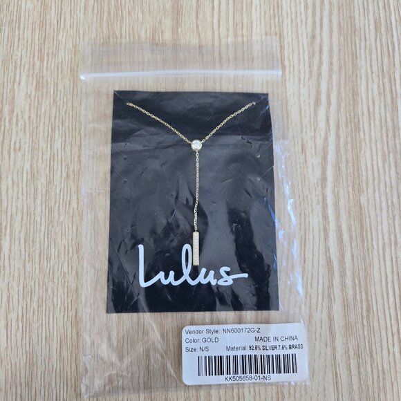 New Lulus Gold Rhinestone Drop Necklace Sterling Silver Chain Adjustable NWT - Picture 5 of 17